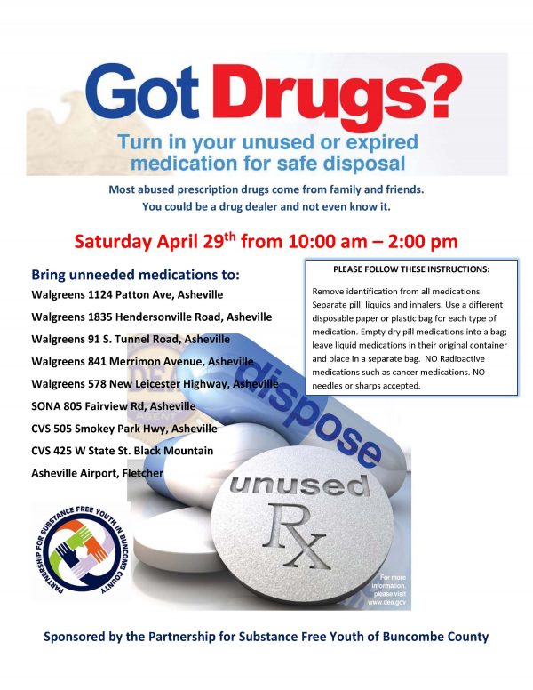 Drug Take Back Scheduled Saturday April 29th from 10am to 2pm in