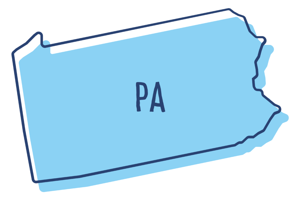 The state of Pennsylvania is depicted as a standalone shape with a light blue interior and dark blue exterior.
