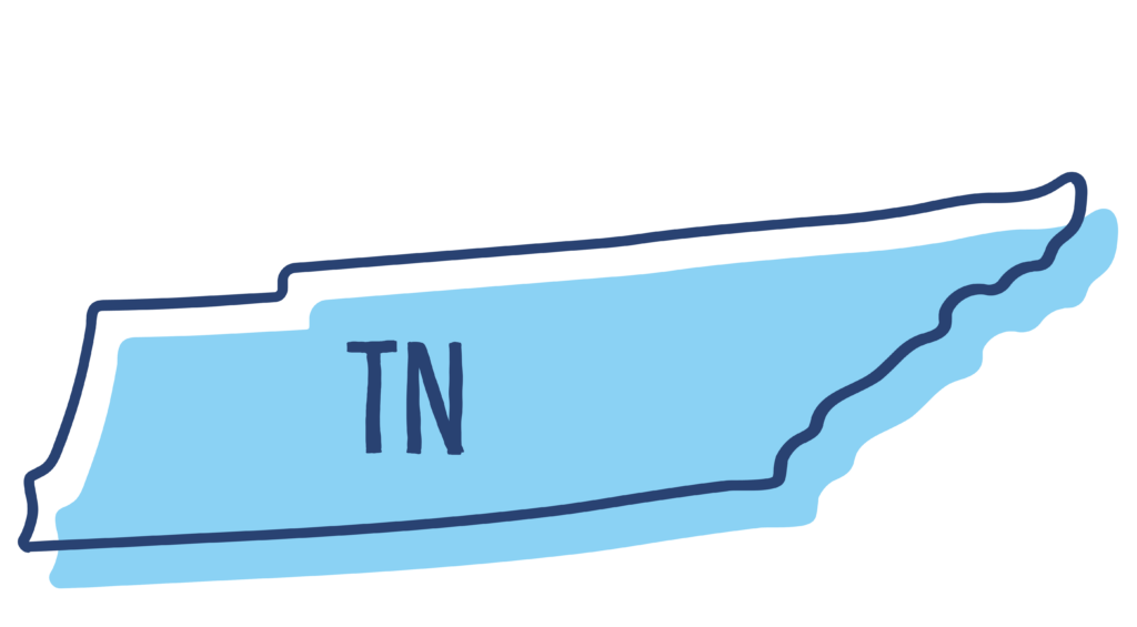 The state of Tennessee is depicted as a standalone shape with a light blue interior and dark blue exterior.